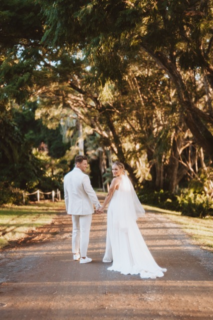 Tree-Lined Gravel Road Wedding Shot